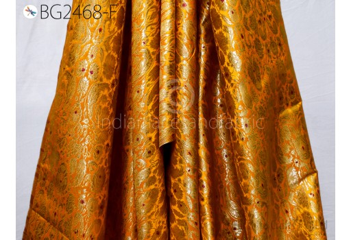 Heavy Banaras Yellow Indian Brocade By The Yard Fabric Wedding Dress Material Skirts Crafting Home Decor Cushion Covers Making Fabric